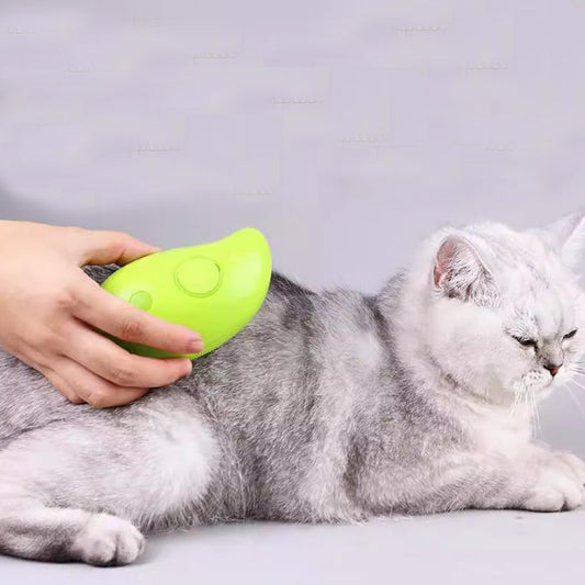Steam comb in hand removes cat fur