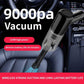 Handheld pet hair vacuum cleaner stored in the back seat of a car for easy cleaning on the go