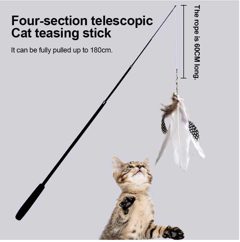 Cat Toy -Teasing Stick Extendable 180cm Rod Feather Replacement Head