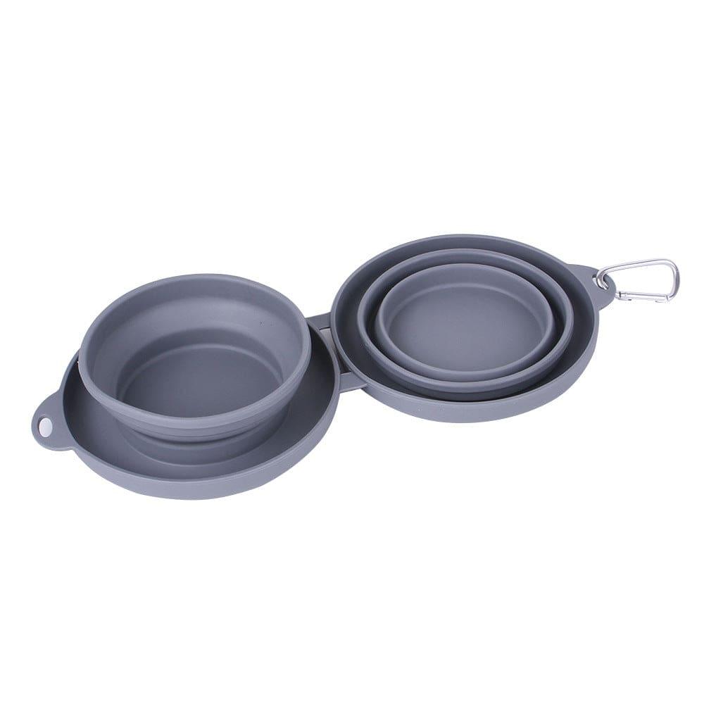 Three-piece travel bowl set in gray with convenient lids for food storage
