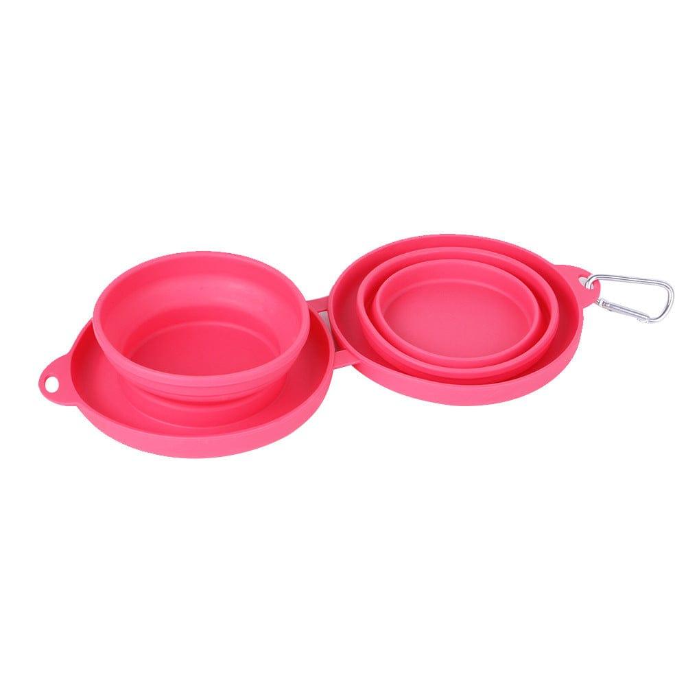 Pink travel-friendly double bowl with an easy-to-carry handle